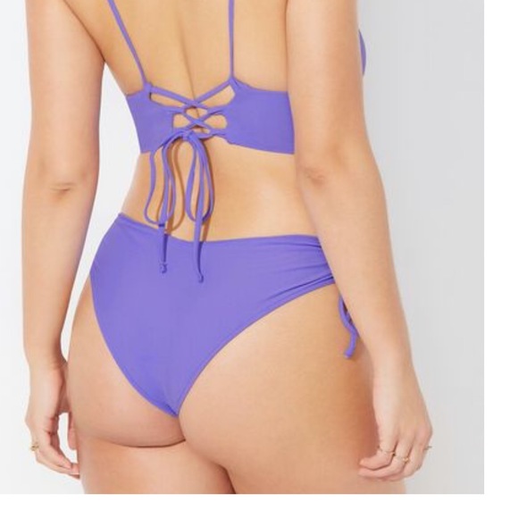 CLEARANCE 2-piece- Camille Blue Plunge Away Bikini Top and Cheeky Bikini Bottom - Picture 8 of 11